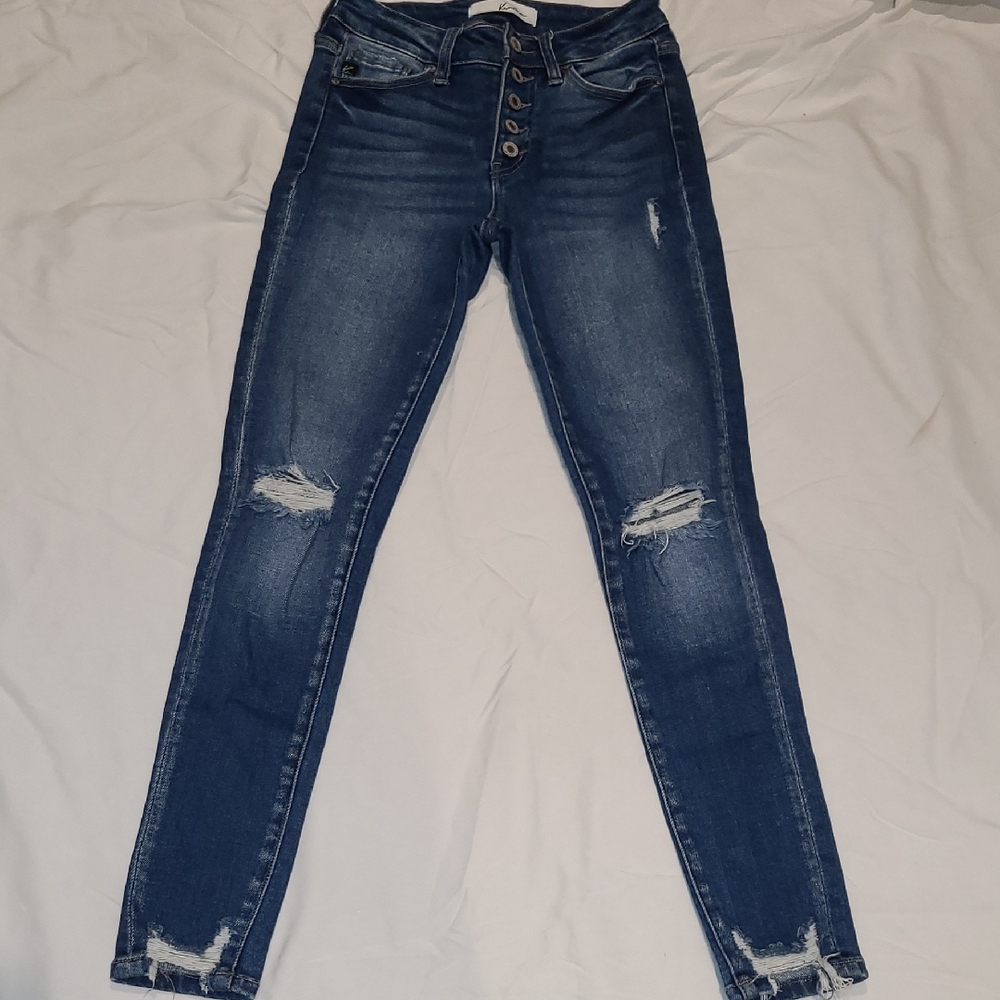 KanCan Women's Dark Blue Distressed Skinny Jeans